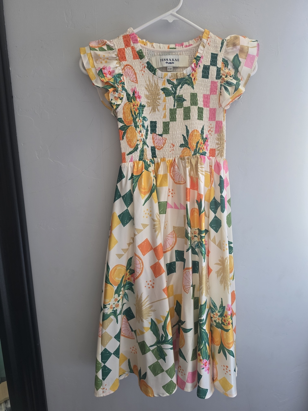 JessaKae Cream Dress with Yellow, Green & Pink Citrus Print